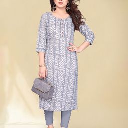 SIMPLYETHNIC Women Geometric Printed Thread Work Summer Sheers Kurta-picture-13