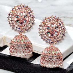 De-Ultimate Gold-Plated Artificial Stones Studded & Beads Beaded Dome Shaped Jhumkas-53