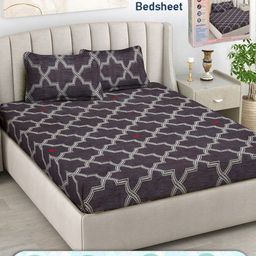 FABINALIV Brown & White Geometric 300 TC King Bedsheet with 2 Pillow Covers-image-68