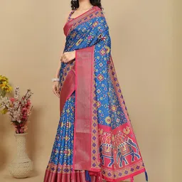 J 6 DESIGNER Ethnic Motifs Art Silk Handloom Block Print Saree-picture-22