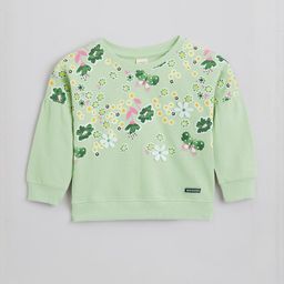 Hopscotch Girls Green Floral Printed Round Neck Long Sleeves Cotton Sweatshirt-picture-22