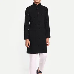 FEBVIBE Boys Floral Embroidered Regular Pure Cotton Kurta with Pyjamas-picture-38