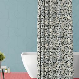 ArtzFolio Cream Colored & Black Geometric Printed Waterproof Shower Curtain-11