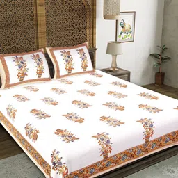 COLOURSBLOCK White & White Floral 180 TC King Bedsheet with 2 Pillow Covers-image-32