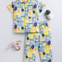 NAUTI KIDZ Boys Pure Cotton Shirt Collar Printed Night Suit-picture-24