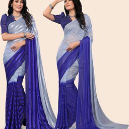 Moda Rapido Women Striped Bollywood Satin Saree Pack of 2-image-75