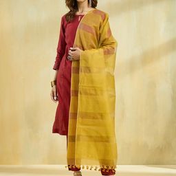 Fabindia Striped Woven Design Silk Dupatta-46