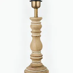 Fabindia White & Brown Frusturical Shaped Wooden Table Lamp-image-5