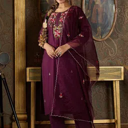Indo Era Floral Embroidered Kurta With Trousers & Dupatta-picture-38