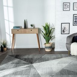 OBSESSIONS Grey Geometric Anti-Skid Polypropylene Carpet-5