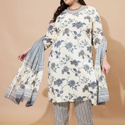 KALINI Women Floral Printed Regular Kurta with Trousers & With Dupatta-image-70
