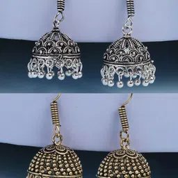 Anouk Set Of 2 German Silver Gold-Plated Oxidised Dome Shaped Jhumkas-13