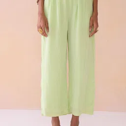 Ancestry Women Straight Fit Pleated Cotton Regular Trousers-picture-6
