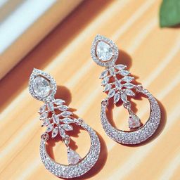 The Pari Rhodium-Plated American Diamond Studded Teardrop Shaped Drop Earrings-image-75