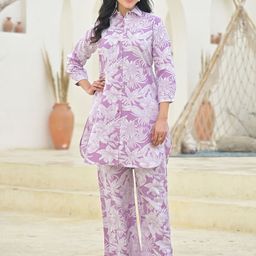 The Hope Floral Printed Shirt Collar Tunic With Trousers-15