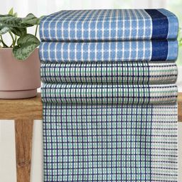 Athom Living White & Blue 5 Pieces Printed Cotton 210 GSM Bath Towel-image-88