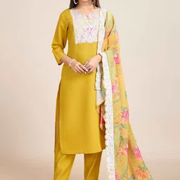 Navlik Women Ethnic Motifs Embroidered Kurta with Trousers & Dupatta-picture-21