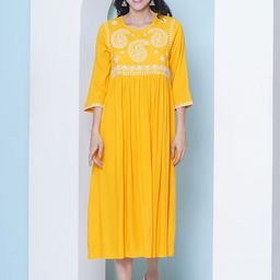 LABEL KASHI Women Floral Embroidered Round Neck Cotton Fit & Flare Midi Dress-image-58