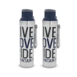 Dhara Stainless Steel Navy Blue & Grey Set of 2 Stainless Steel Printed Water Bottle-image-71