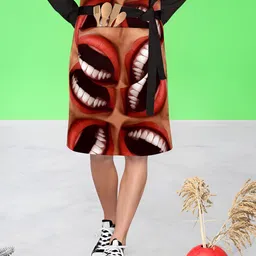 ArtzFolio Brown & Red Printed Waist to Knee Apron-3