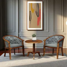 amberville from pepperfry Stalley Sheesham Wood Coffee Table Set in Blue Grey Velve Dual Print & Scratch Resistant Rustic Teak Finish With 2 Chairs-picture-44