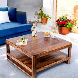 Ikiriya Coffee Brown Square Shaped Sheesham Wooden Contemporary Coffee Table-image-13
