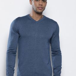 Petrol Solid V-Neck Pullover-image-36