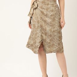 Antheaa Women Brown & Off-White Snakeskin Printed Wrap Skirt-image-9