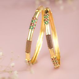 AARSHVI Set of 2 Gold-Plated American Diamond CZ Bangles-47