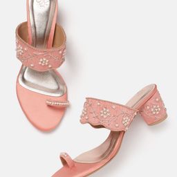 House of Pataudi Floral Embellished Block Heels-53