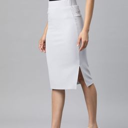 Popnetic Grey Solid Side Slit Pencil Skirt-image-74