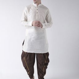 DEYANN Men Off-White & Brown Solid Kurta with Patiala-image-48