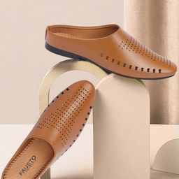 FAUSTO Men Tan Woven Design PU Mules-image-70