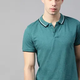 The Roadster Lifestyle Co Men Teal Green Polo Collar Cotton T-shirt-image-78