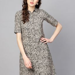 anayna Women Grey & Black Printed Shirt Dress-picture-27