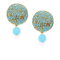 Mahi Blue & Gold-Plated Circular Drop Earrings-picture-25