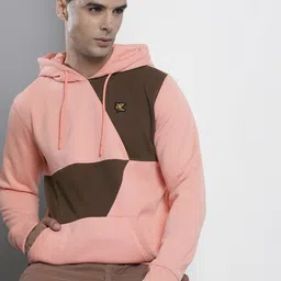 The Indian Garage Co Men Peach-Coloured Colourblocked Hooded Sweatshirt-picture-33
