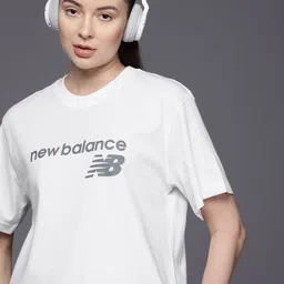 New Balance Women Brand Logo Printed Relaxed Pure Cotton T-Shirt-image-80
