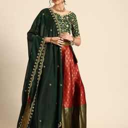 Fabcartz Embroidered Sequinned Semi-Stitched Lehenga & Unstitched Blouse With Dupatta-picture-2