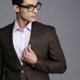 Raymond Men Brown Slim Fit Self Design Single-Breasted Formal Blazer-image-45