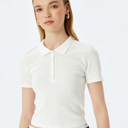 Koton Women Solid Polo Collar Cotton Slim Fit T-shirt-image-91