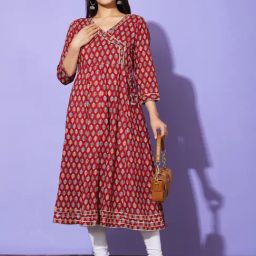 Globus Maroon Floral Print Kurta-image-38