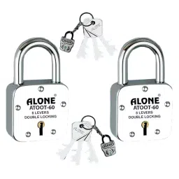 ALONE LOCKS Atoot60 60 mm Steel Chrome 6 Same Keys Door Double Locking Padlock (Pack of 2)-5