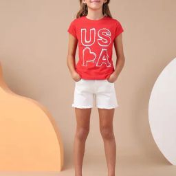 U.S. Polo Assn. Girls Red Brand Printed Regular Fit T-Shirt-image-11