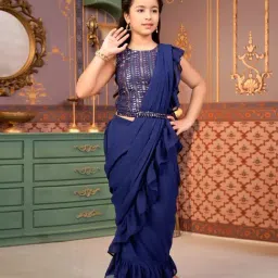 Aarika Girls Navy Embroidered Lehenga Choli Set-image-99