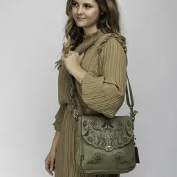 Art N Vintage Carob Olive Leather Textured Small Sling Handbag-picture-18