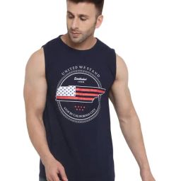 Chkokko Navy Cotton Regular Fit Printed Sports T-Shirt-picture-10