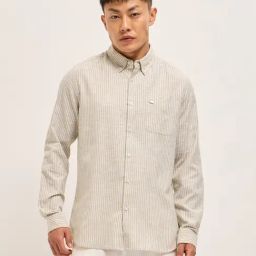The Bear House Beige Cotton Slim Fit Stripes Casual Shirt-image-87