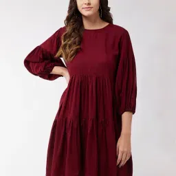 Inweave Maroon Midi Empire-Line Dress-image-12