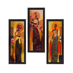 eCraftIndia Set of 3 Tribal Lady Satin Matt Texture UV Art Painting-image-90